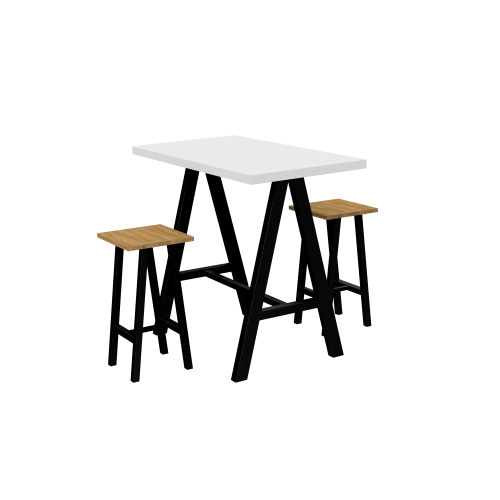 Zestaw Barowo - Jadalniany z Metalu , Blat Biały Płyta MDF  Stół +2 Taborety Model  ZETS-33